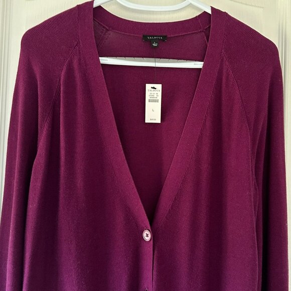 Talbots Boyfriend V-Neck Cardi Purple Mulberry L/S Sweater Misses Size Large NWT - Picture 4 of 6